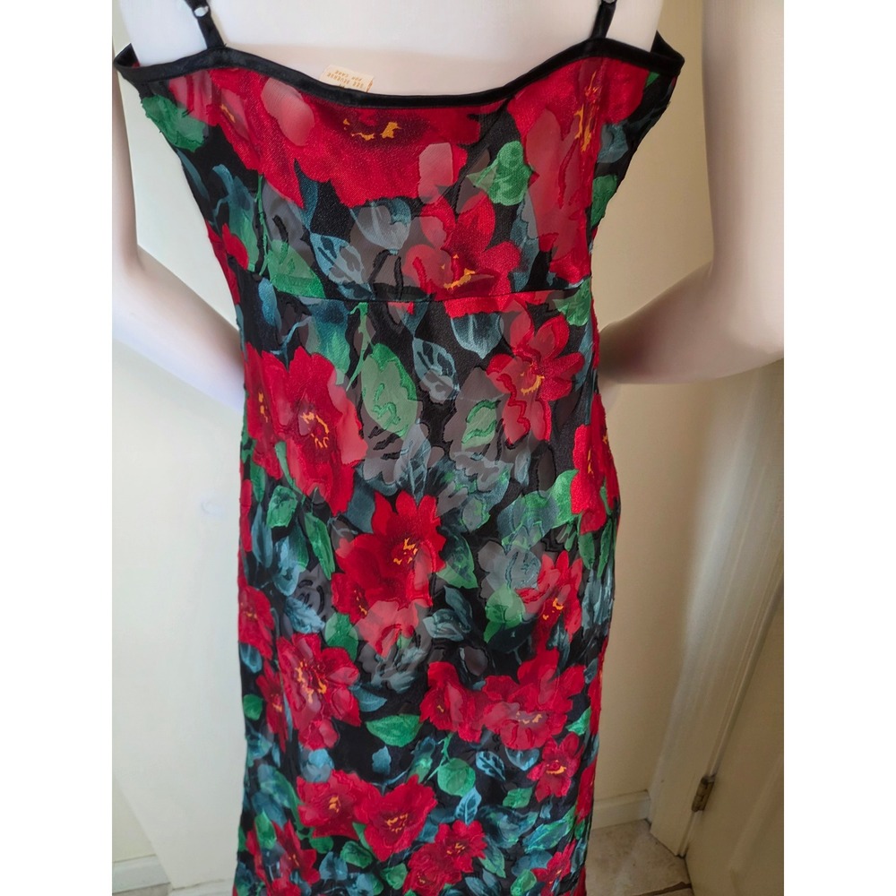 Vintage 1980S Victorias Secret Gold Label Red Floral Burnout Maxi Slip Dress M - Picture 11 of 12